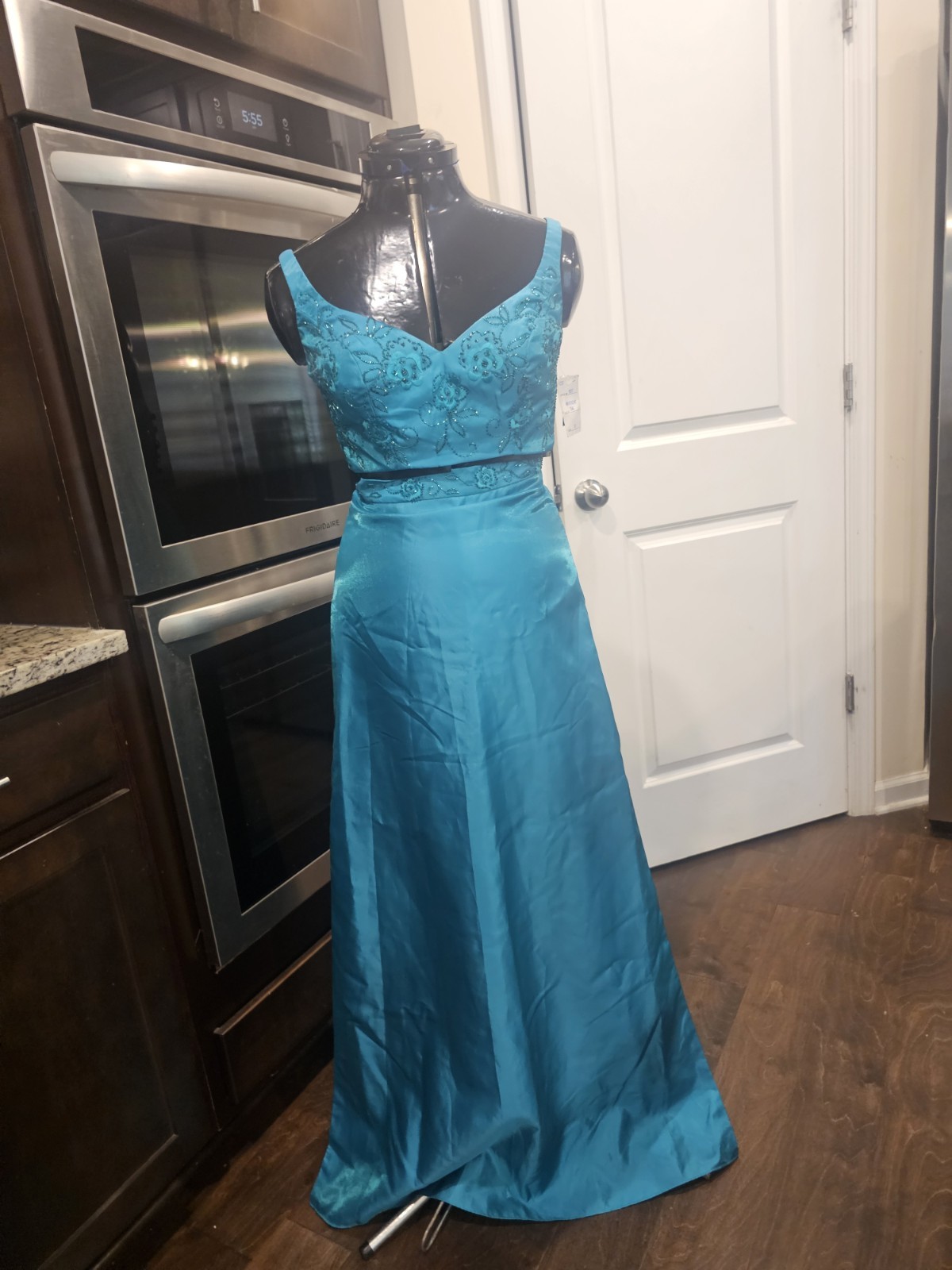 Alyce Design Blue Green Teal Beaded Two Piece Dress 6