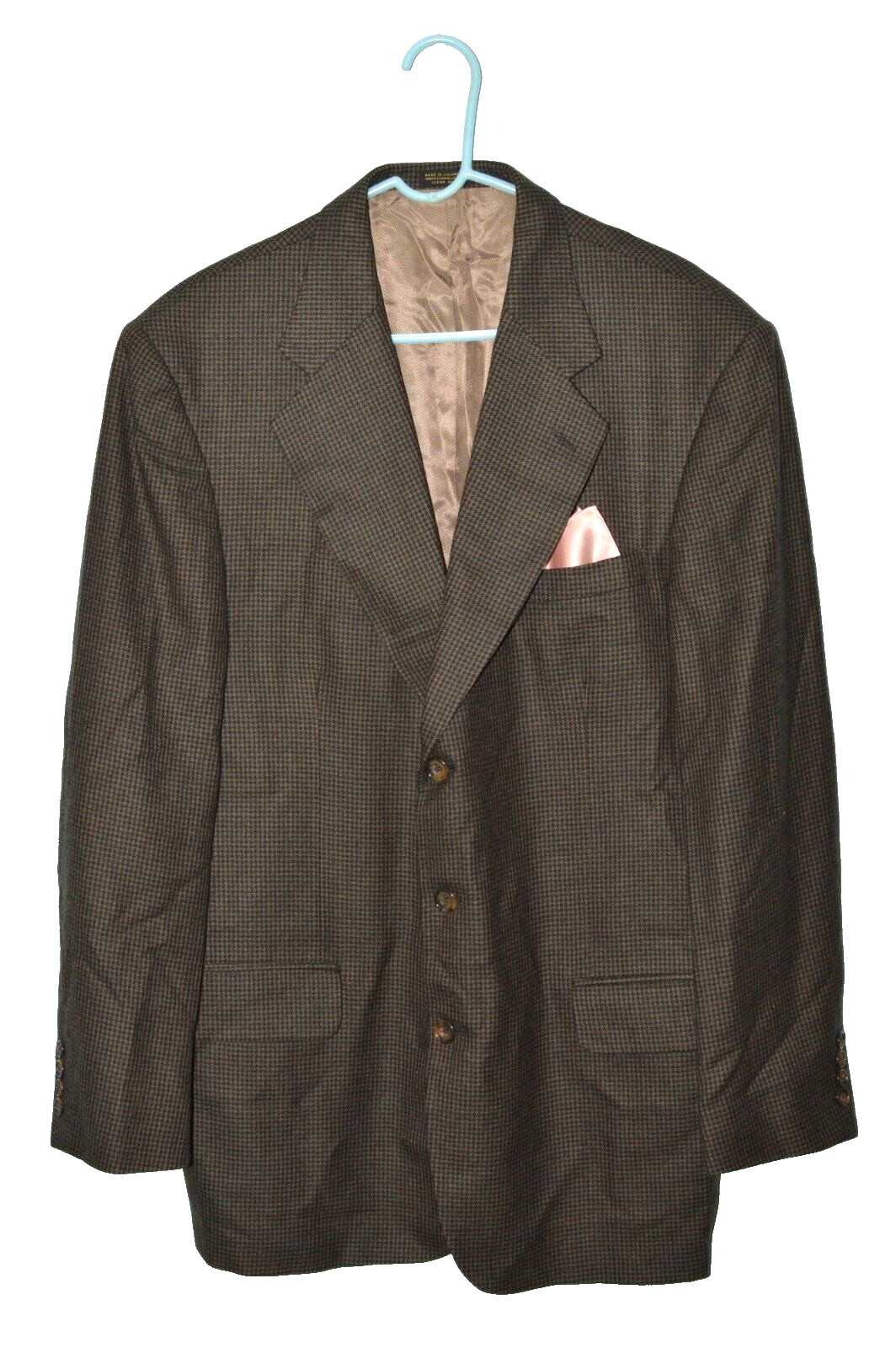 TWEED 44L OSCAR DE LA RENTA Men’s Brown Hounds Tooth Sports Coat Jacket Blazer