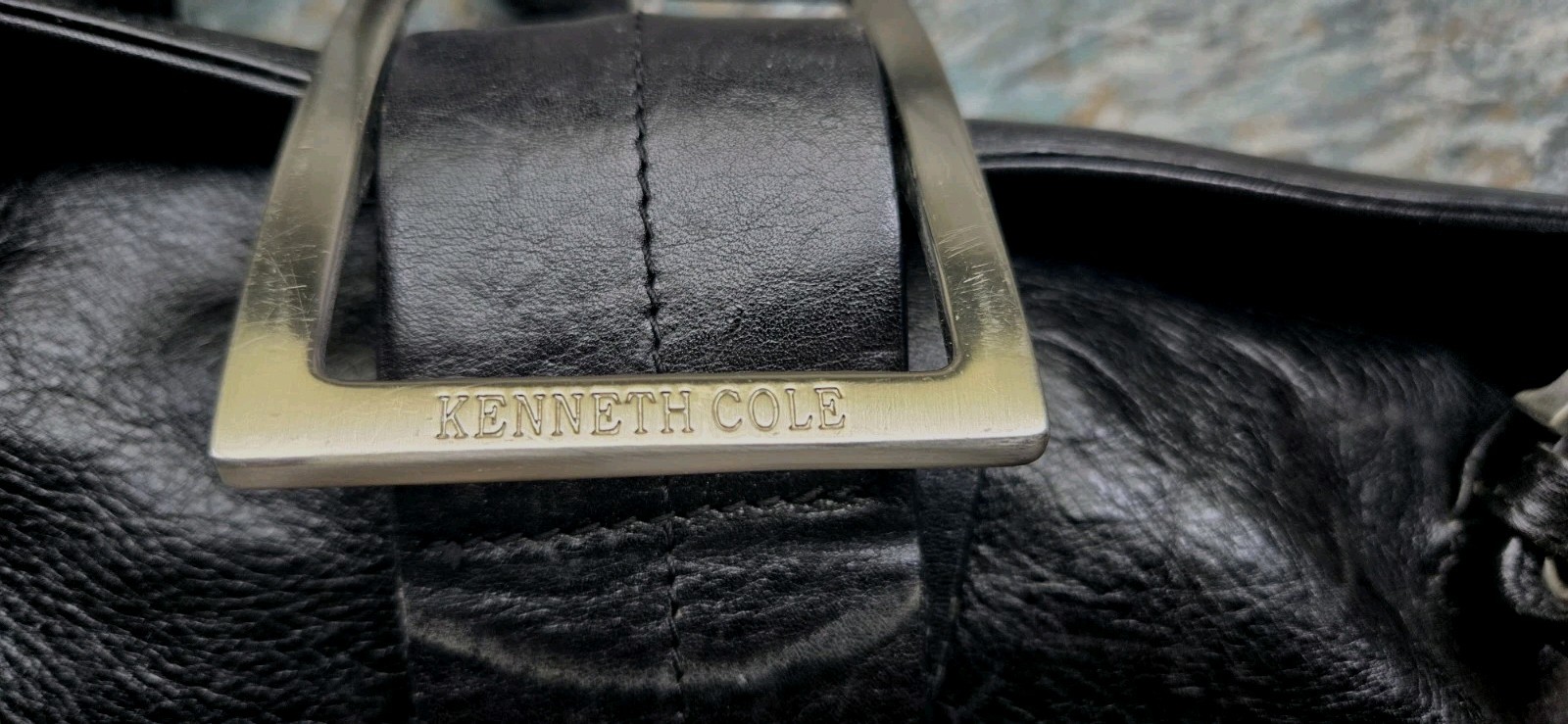 Kenneth Cole Leather Purse Shoulder Bag Black Silver Buckle Magnetic See Photos