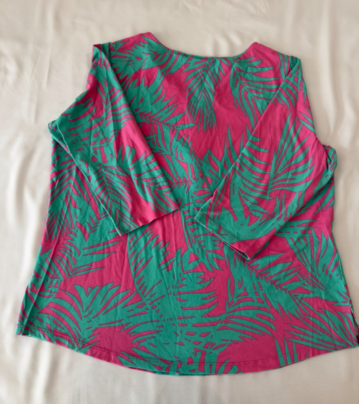 Belle by Kim Gravel Tropical Women’s Large Palm Print Top 3/4 Sleeve Zip Neck