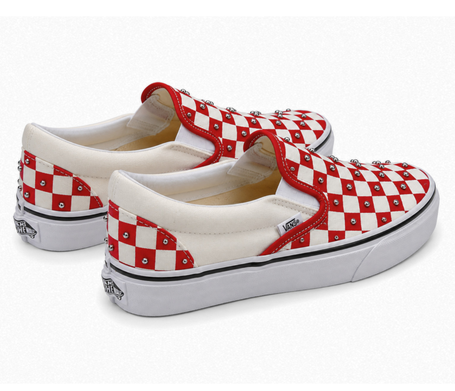 Vans Classic Slip-On Checkerboard Rhinestone Red Beige Canvas Women’s 6.5 NIB