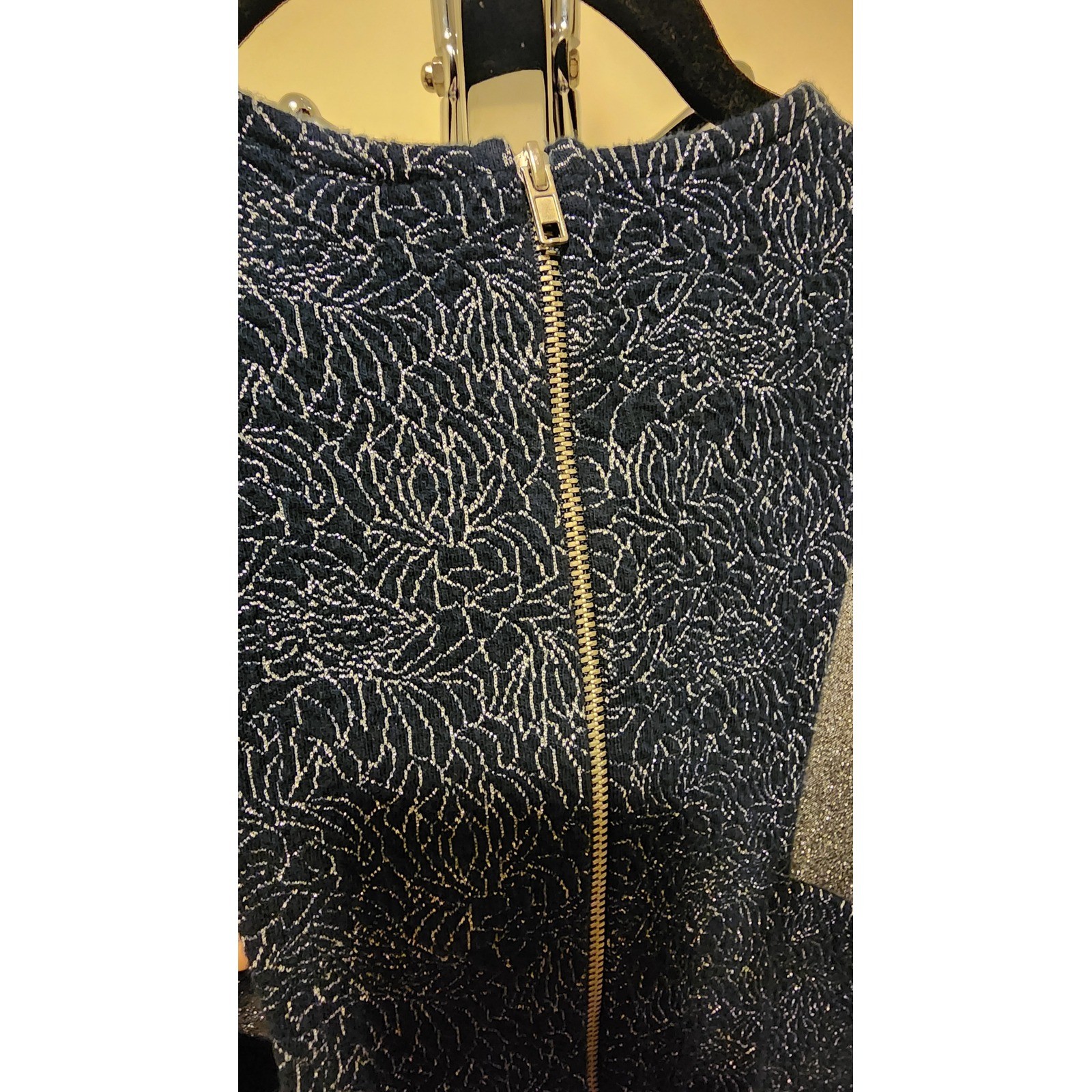 Xhilaration Navy Silver Metallic Jacquard Cutout Fit & Flare Mini Dress Medium