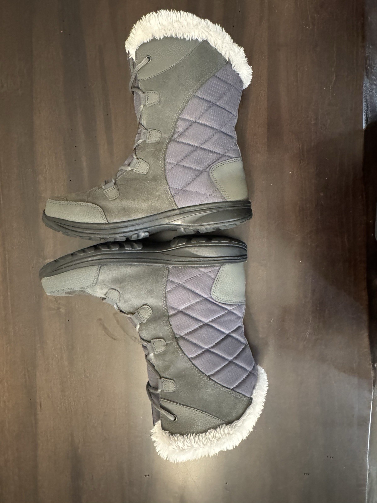 Columbia Ice Maiden II Women’s Gray Lace-Up Fur Trim Insulated Snow Boot US 10