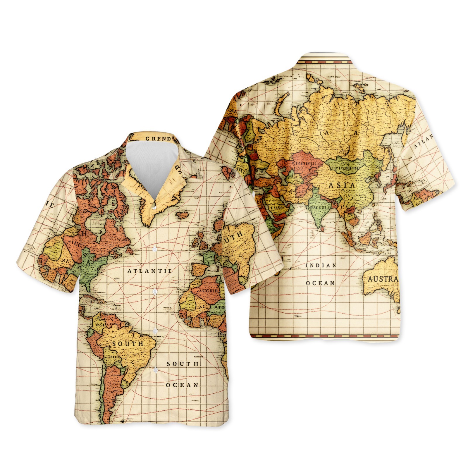 World Map Hawaiian Shirt Vintage Earth Travel Cartography Aloha Gift