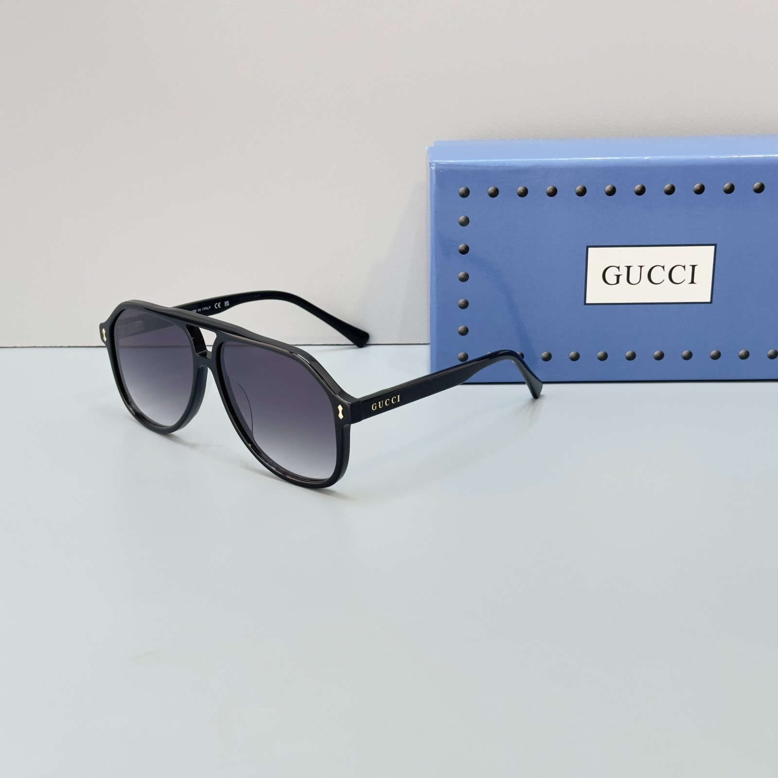 Gucci GG1042S Black Frame Gray Lens Aviator Sunglasses Unisex New w/ Box