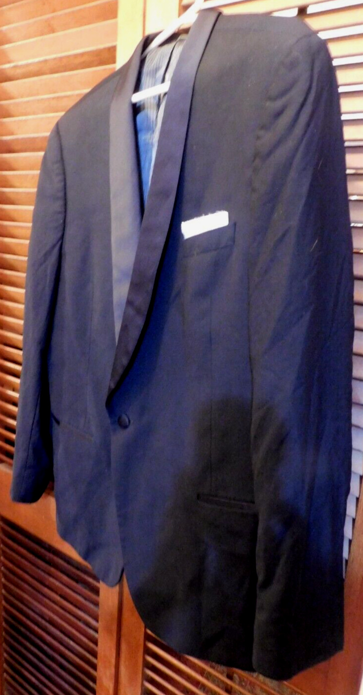 Calvin Klein~Fine Worsted Polyester & Wool Black Tuxedo Jacket Size 48L Slim Fit