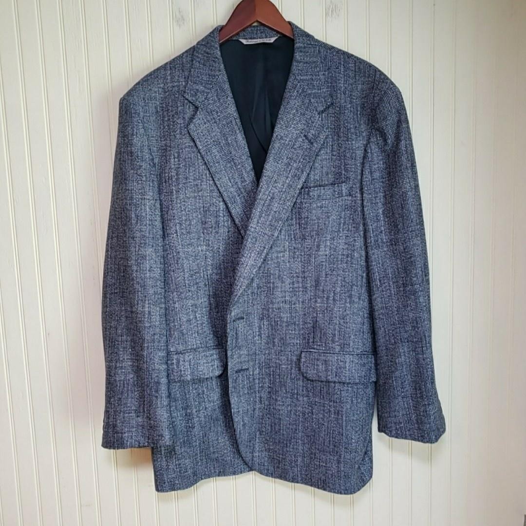 Stafford Blazer Mens 42 Gray Check Polyester Wool Silk Tweed Sport Coat USA