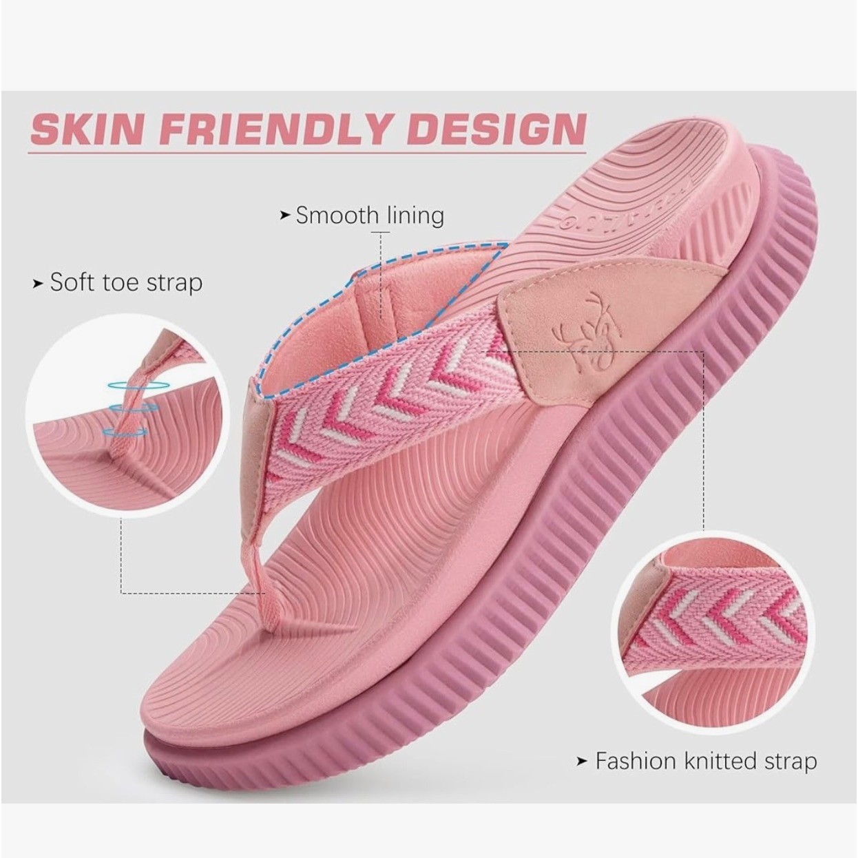 Kuailu Womens Orthopedic Flip Flops Pink Arch Support Recovery Sandals 1.7″ Sole