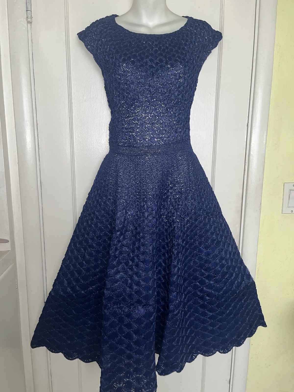 Vtg 50s crochet straw Raffia LUCY DRESS California Fair 1955 Blue Ribbon