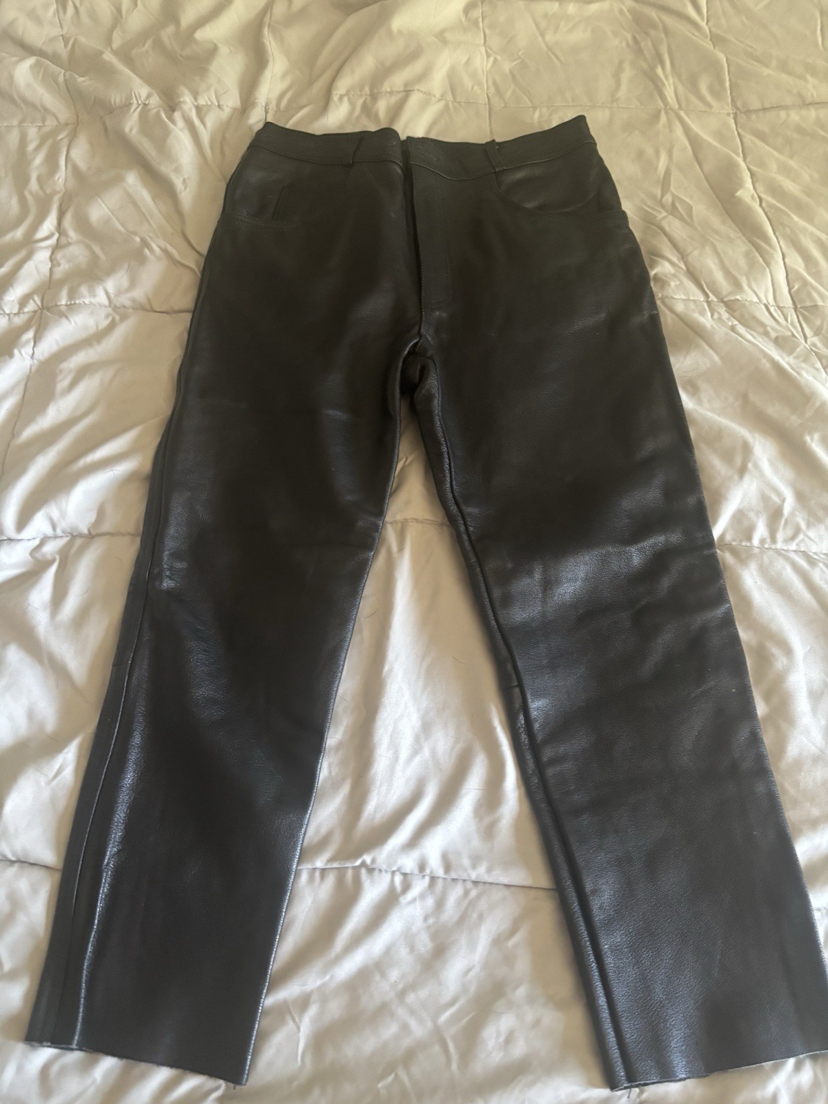 Leather King Men’s Black Leather Riding Pants Straight Leg Button Zip Size 32
