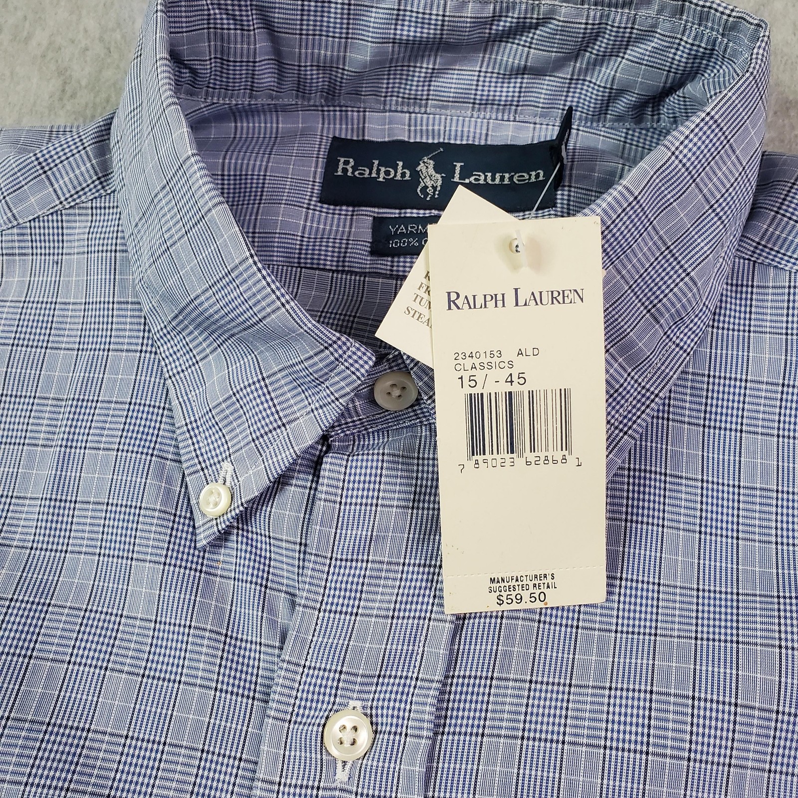 Ralph Lauren Shirt Mens 15 1/2 34/35 Plaid Yarmouth Button Down Classic Fit