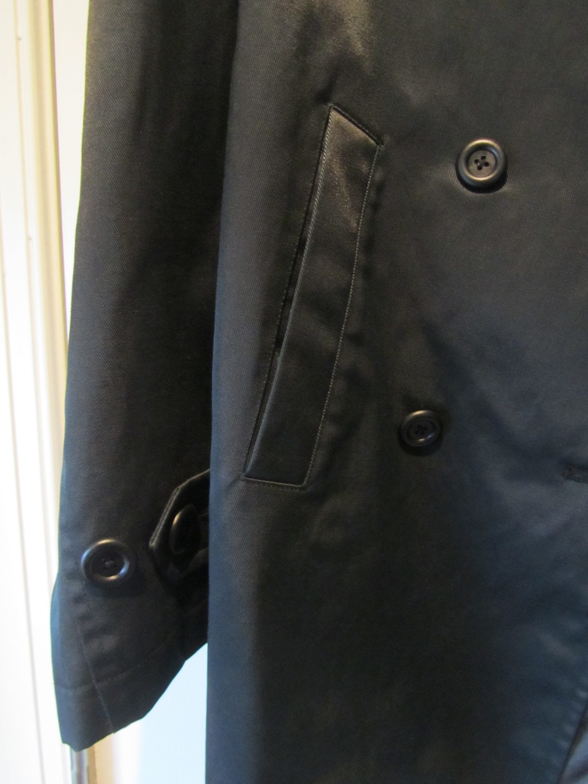 Gap Womens Trench Coat Medium Black Double Breasted Classic Jacket with Pockets
