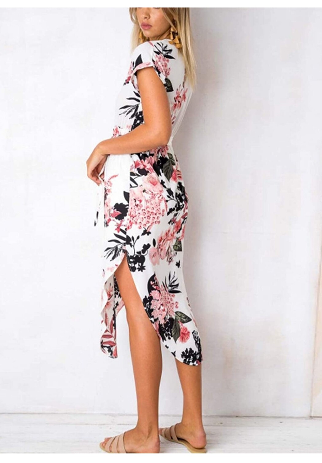 Women’s Casual Floral/Geometric Pattern Short Sleeve Spring-Summer Dress w/ Belt