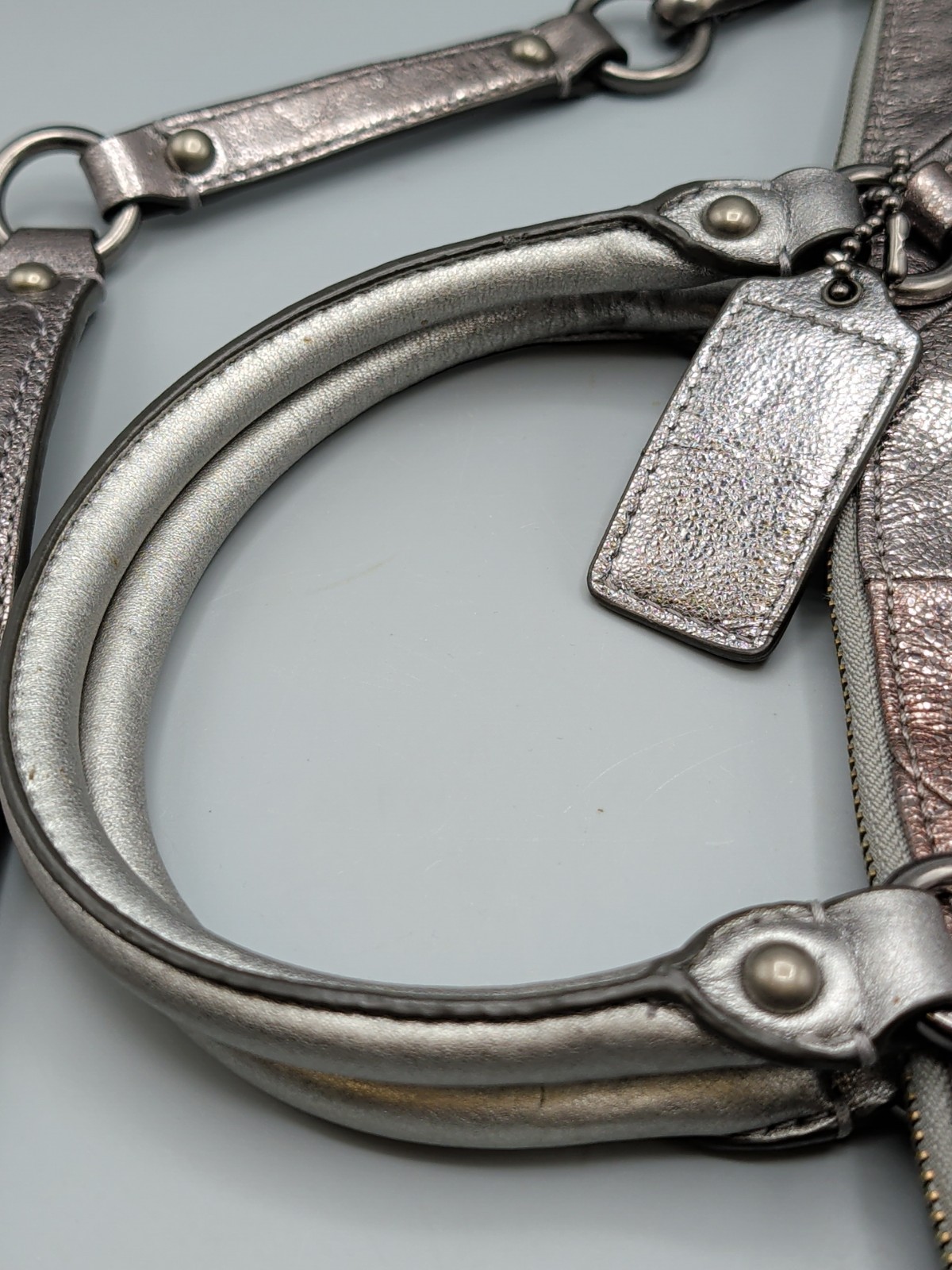 Coach Madison Sophia Metallic Satchel Handbag Silver/ Rose Gold
