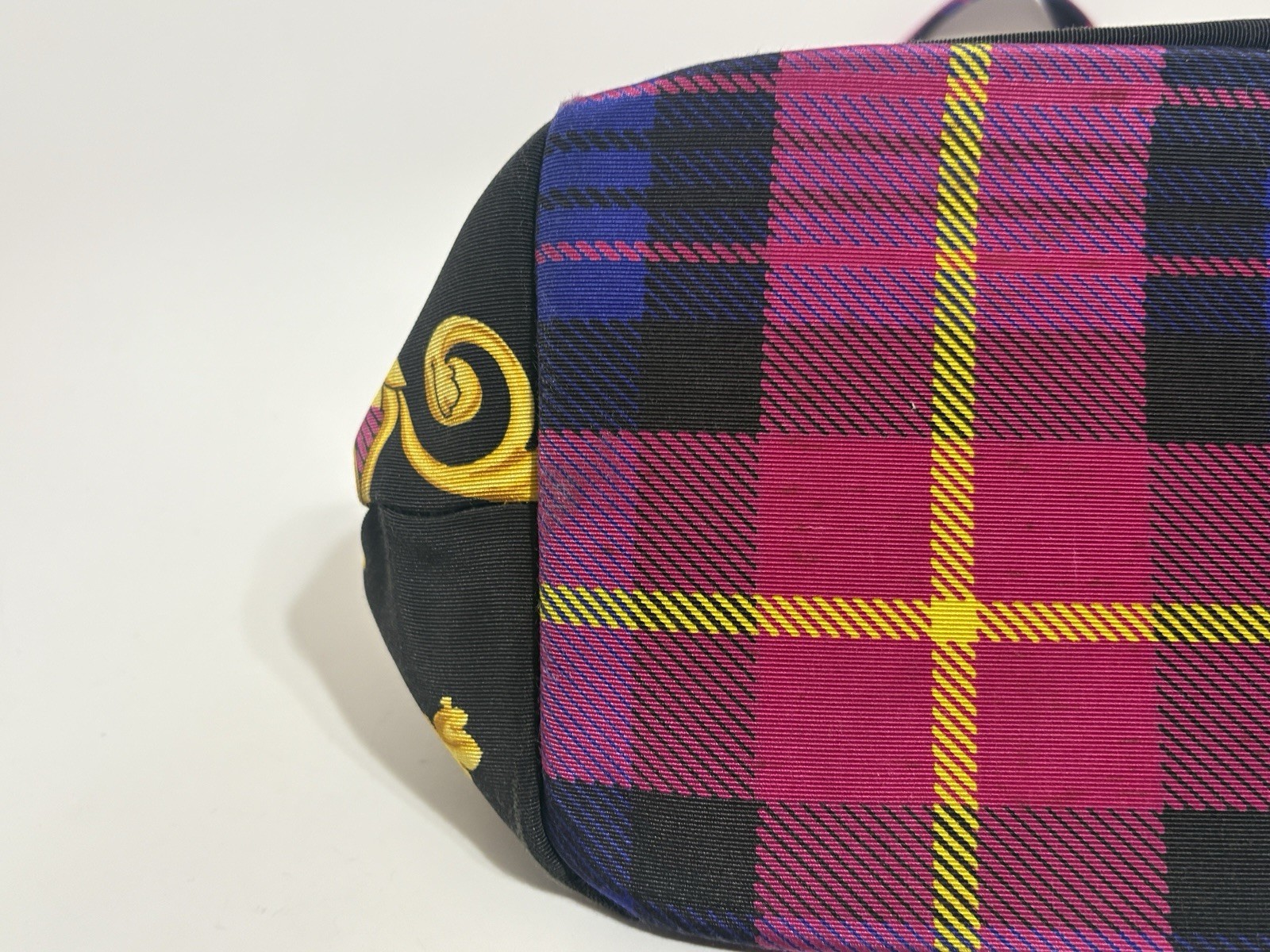 Vtg Gianni Versace Pink Plaid Baroque Shoulder Bag