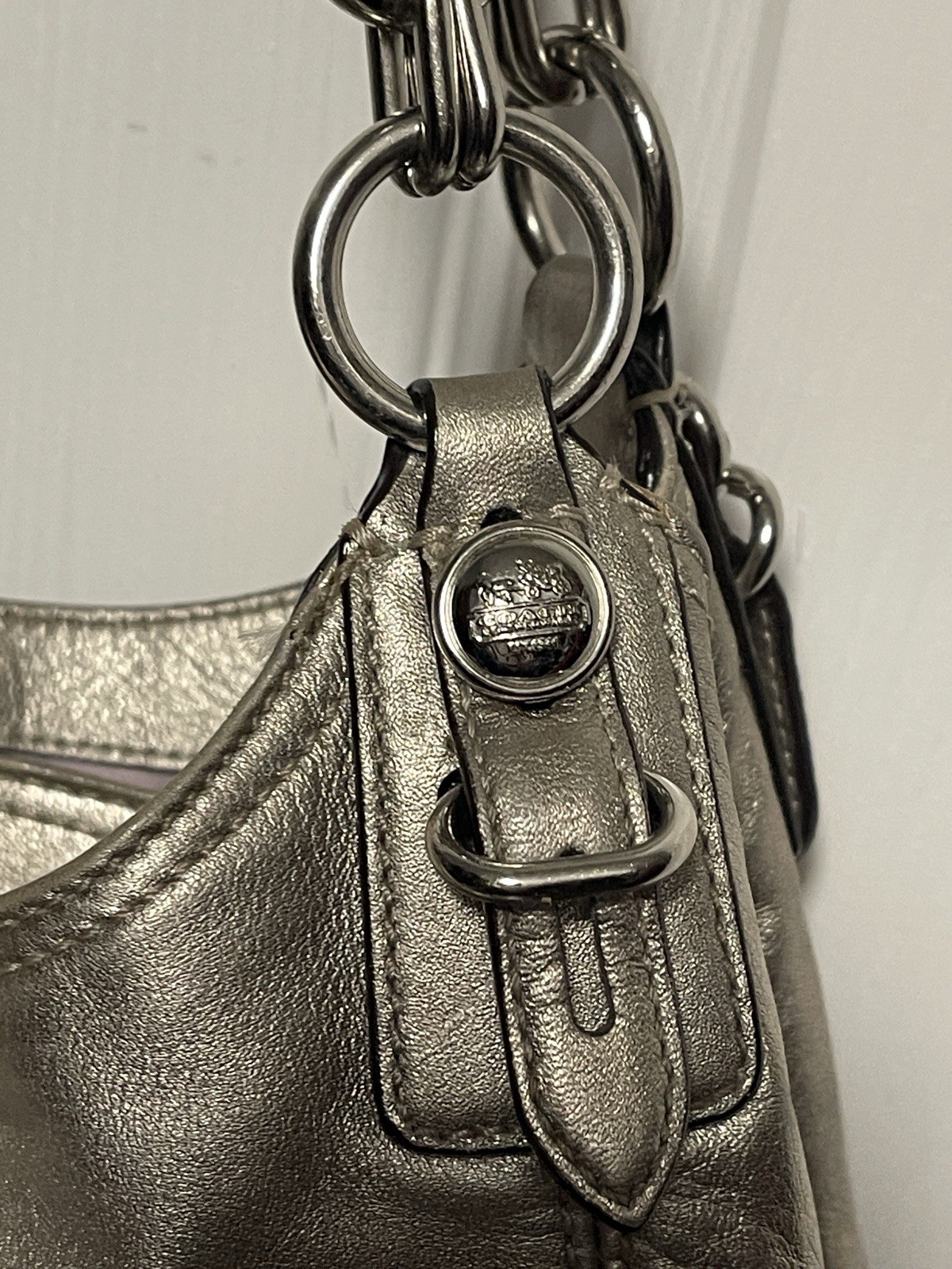 Coach Madison Maggie Champagne Gold Metallic Leather Shoulder Bag 15742
