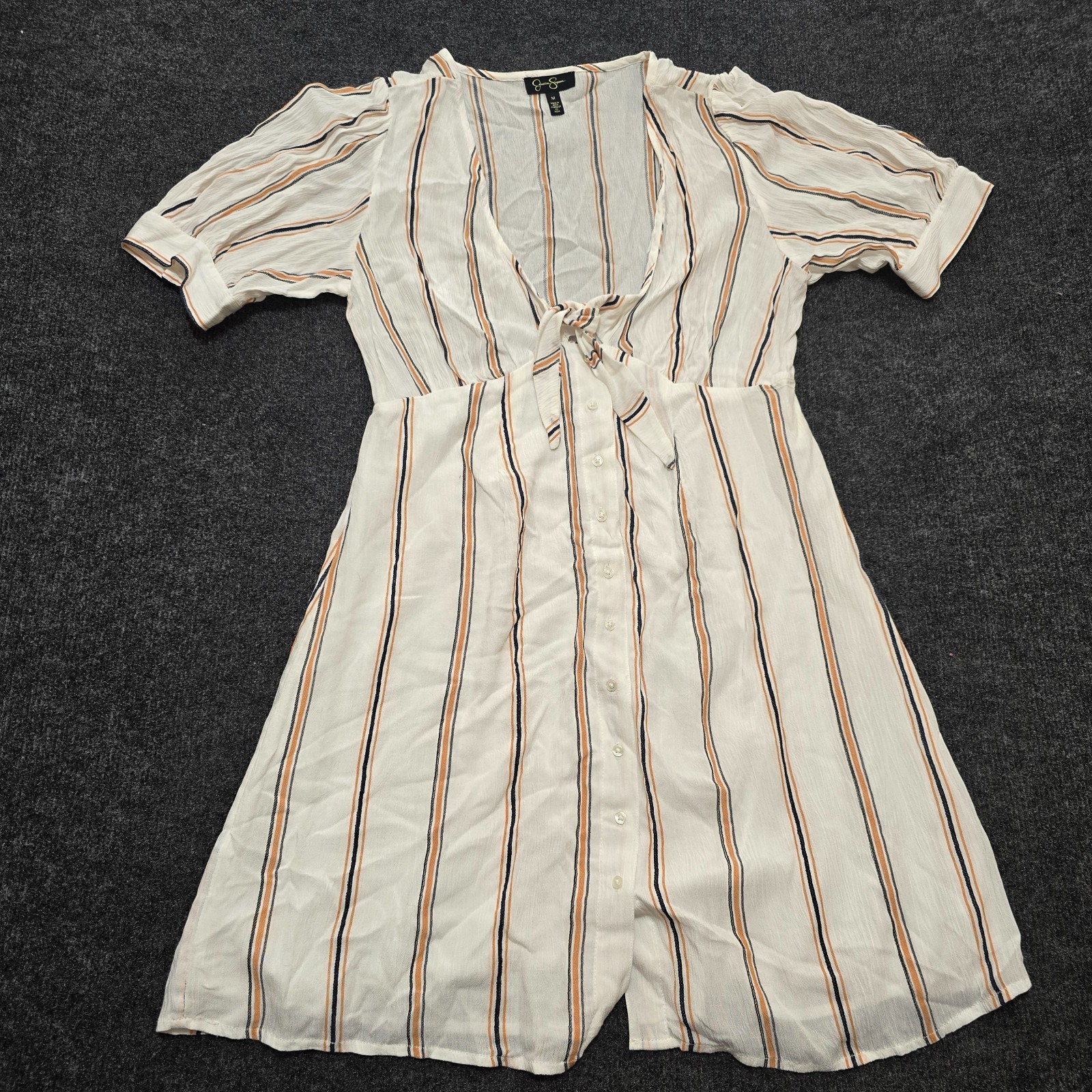 Jessica Simpson Ember Dress M Striped Button Front Short Sleeve Cotton Modal Boh