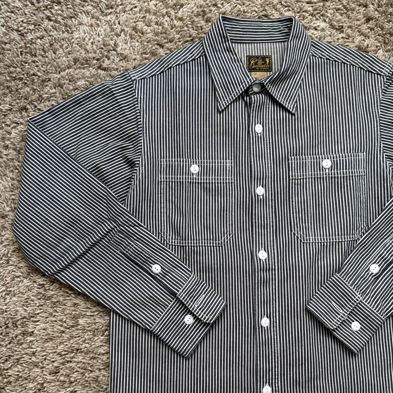 Cushman 10 Oz Hickory Striped Work Shirt Blue White Men’s Size Small 25532