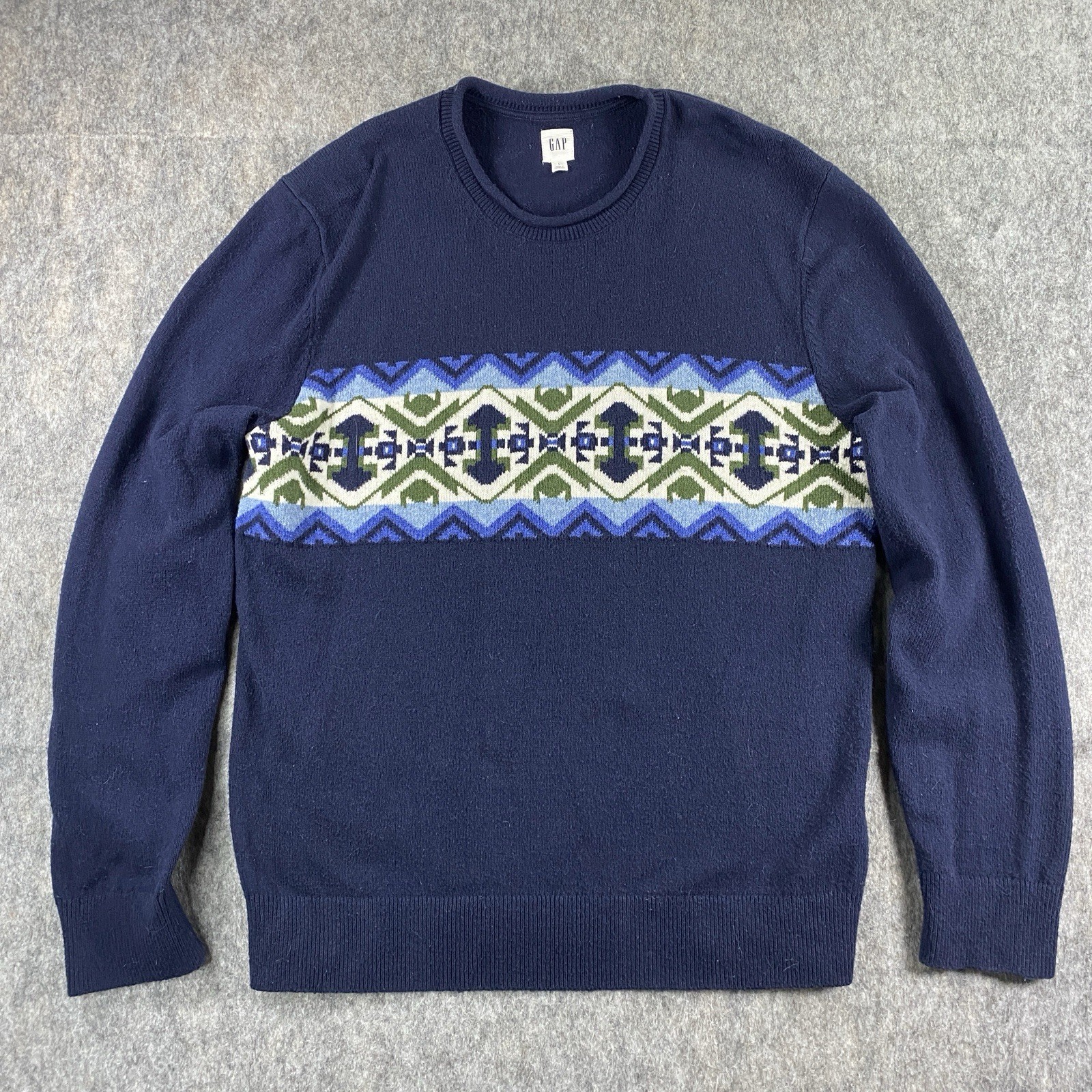 GAP Roll Neck Fair Isle Sweater Men’s Large Blue Nordic Y2K Cotton