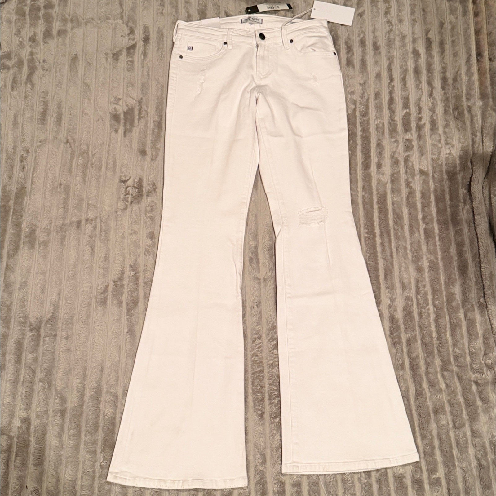Dear John Rosie Mid Rise Flared Jeans 26 White Distressed Flare Stretch NWT