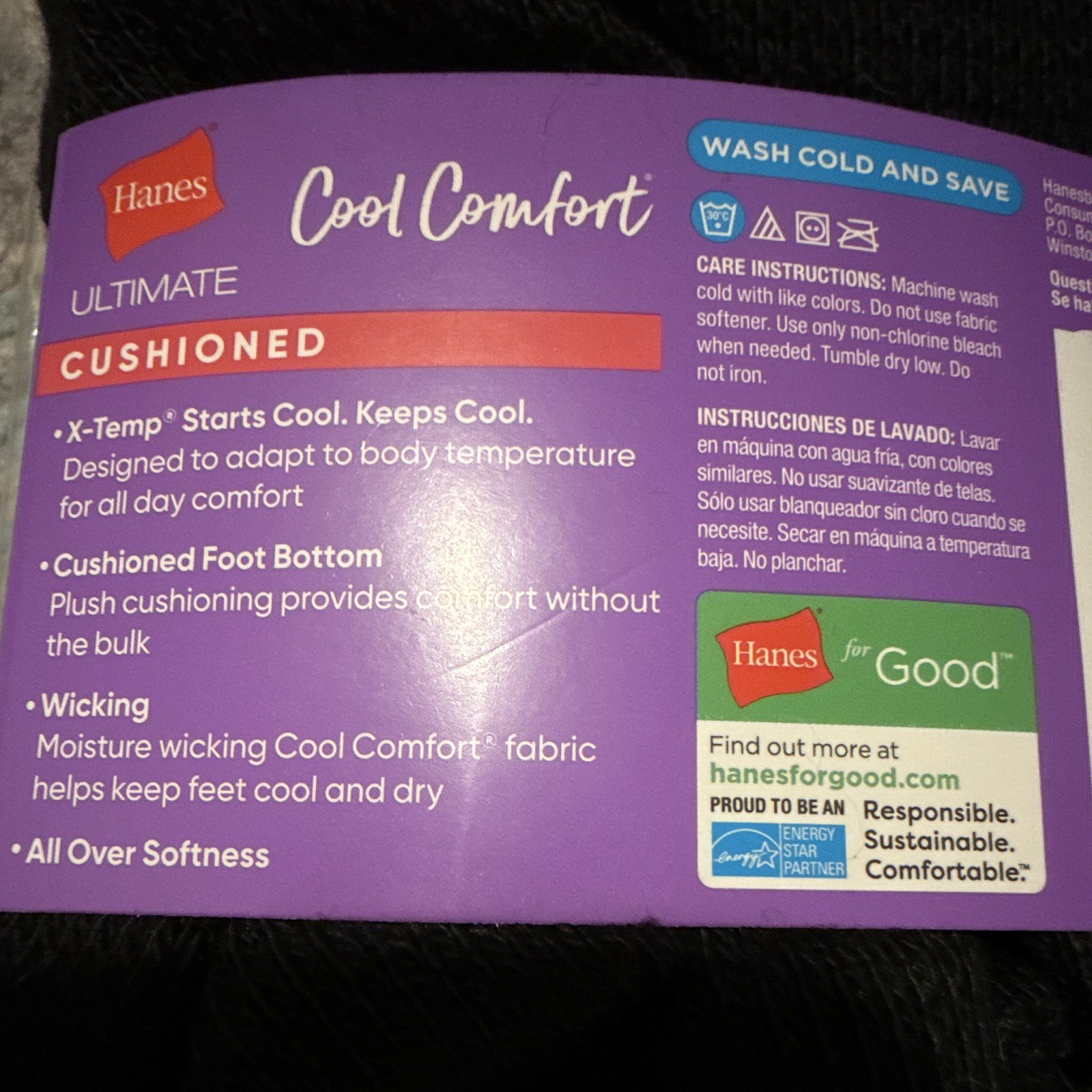 Hanes Ultimate Cool Comfort Cushioned Crew Socks Black 8 Pairs Women 5-9