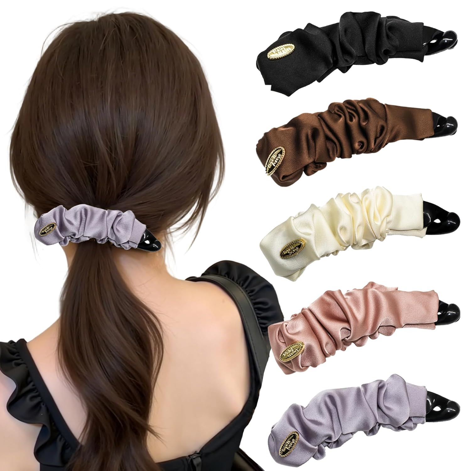 5 Pcs Satin Banana Hair Clips for Fine and Thin Hair – 4.3 Inch Medium Non Slip