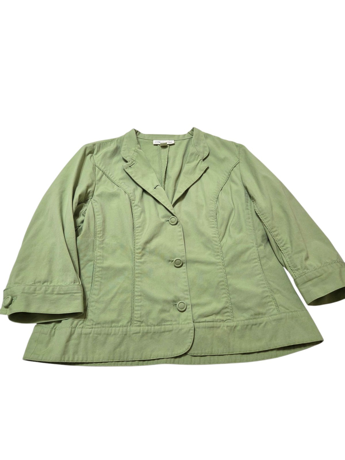 Coldwater Creek Jacket Women’s 14 Lime Green 3/4 Sleeves Pockets Cotton I9.1
