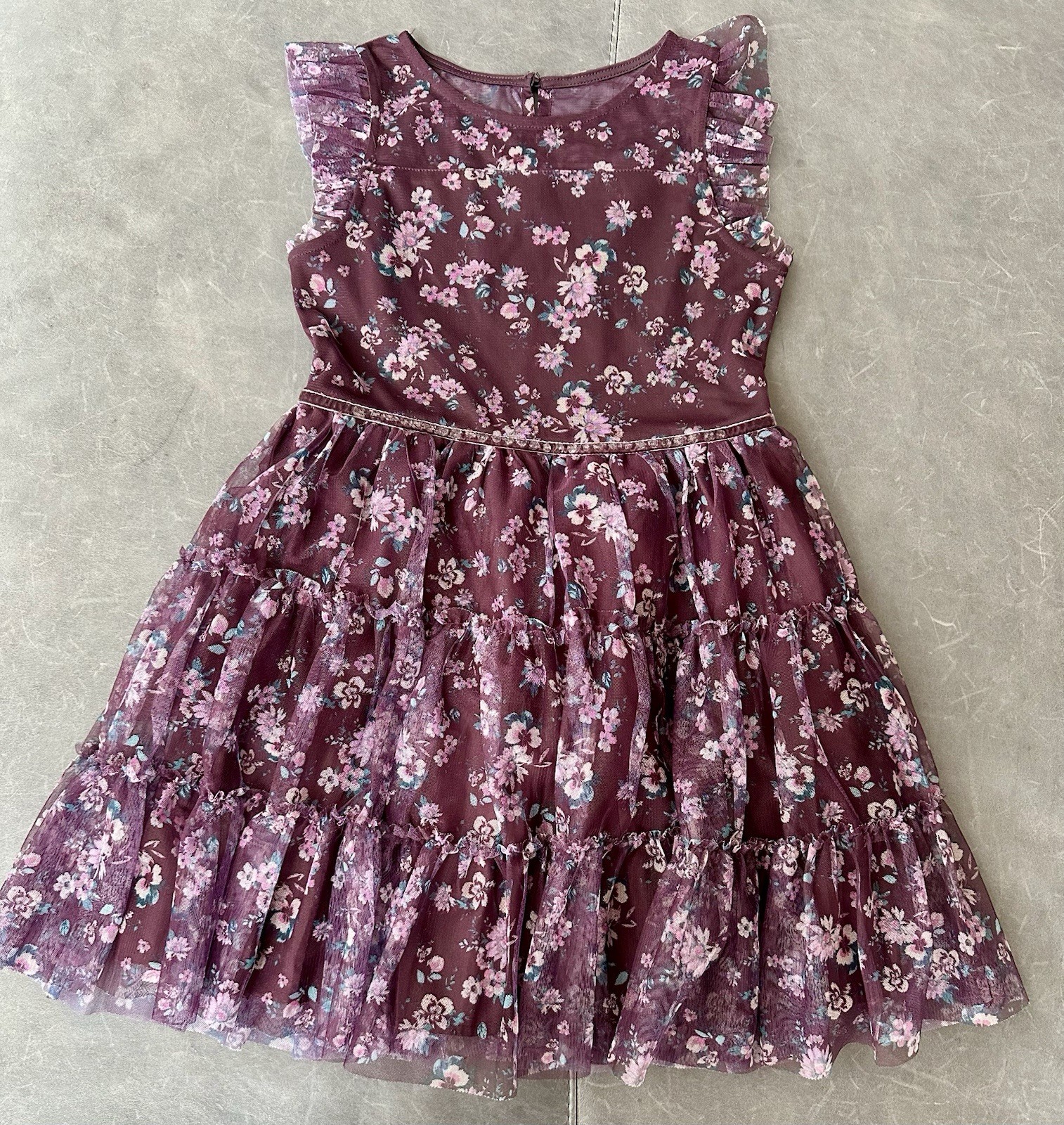 EUC Zenzi Floral Lined Tiered Dress Purple Wedding Flower Girl Large 10/12