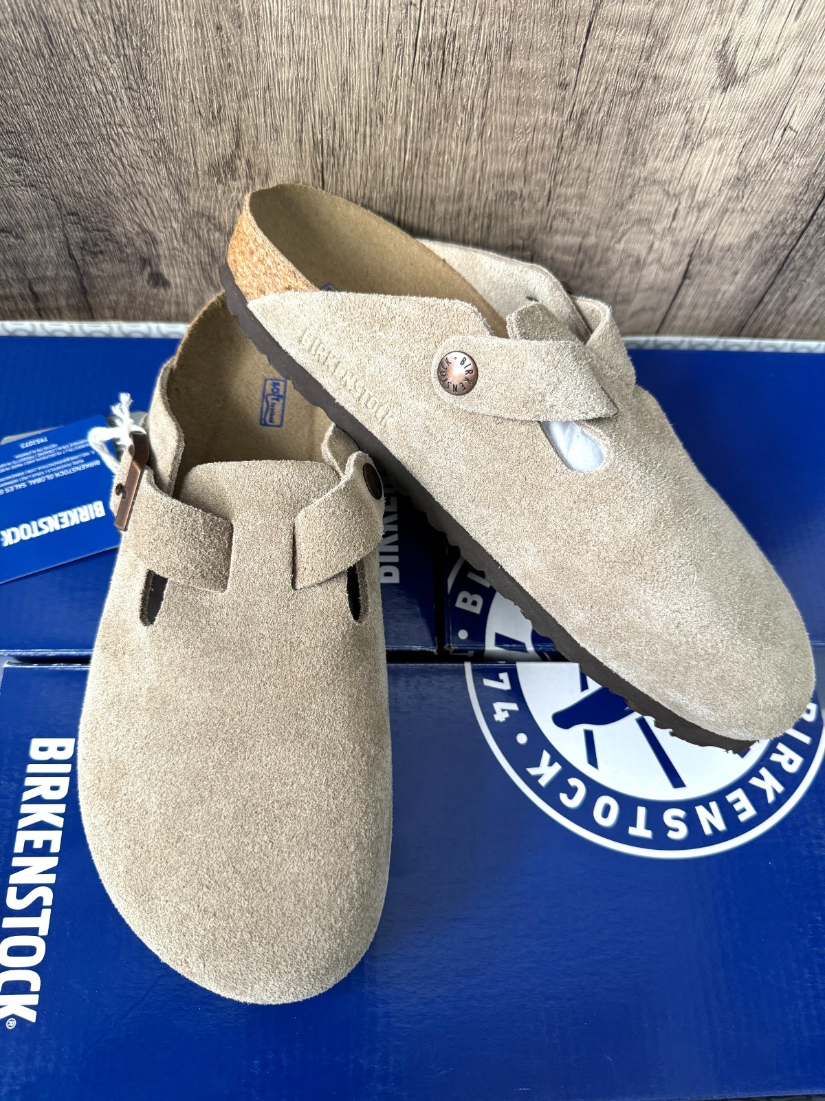 Birkenstock Boston Taupe Suede Soft Footbed Slip-Ons Clog Unisex EU37-45