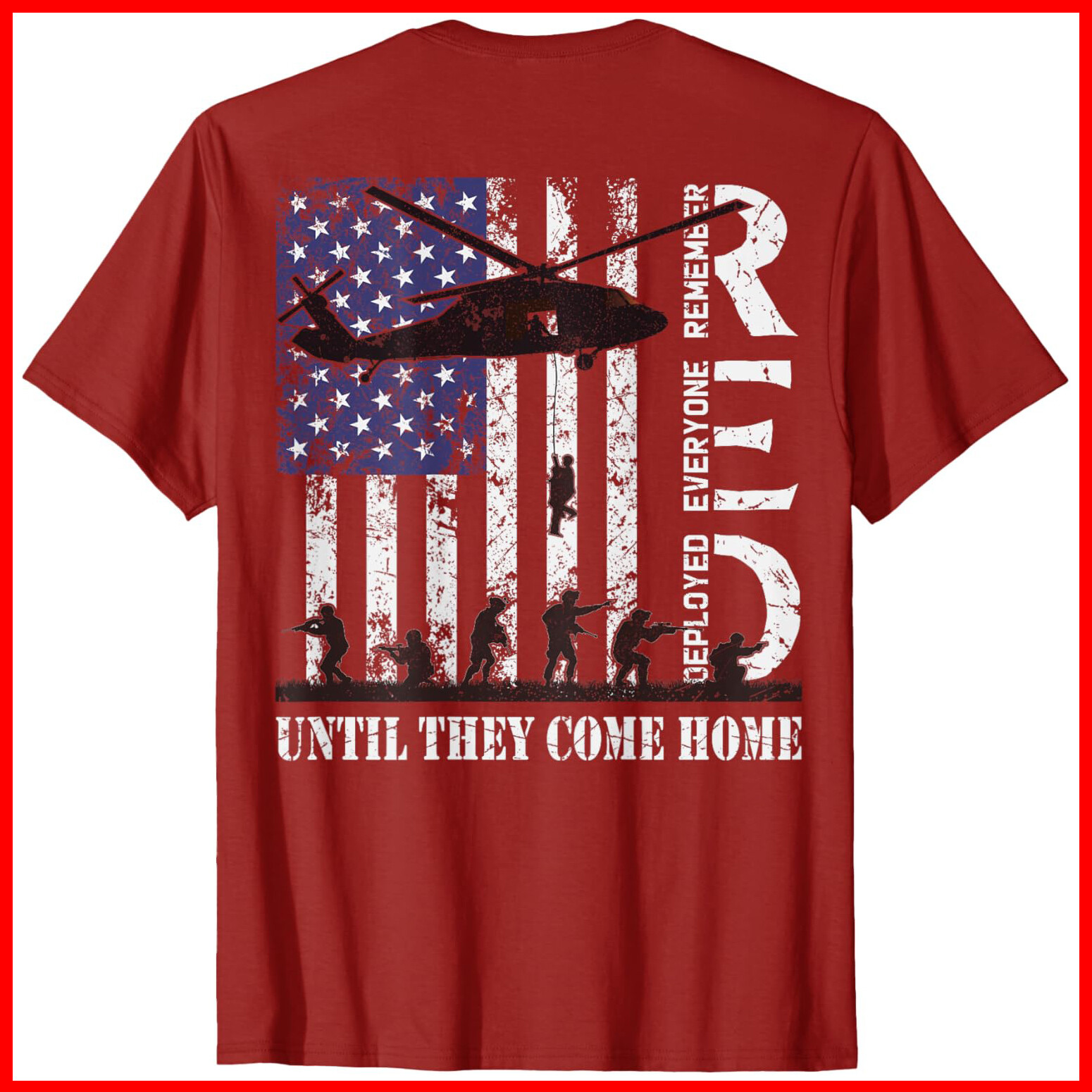 On Friday We Wear RED Friday Military US Flag Print On BACK Red Cotton T-Shirt