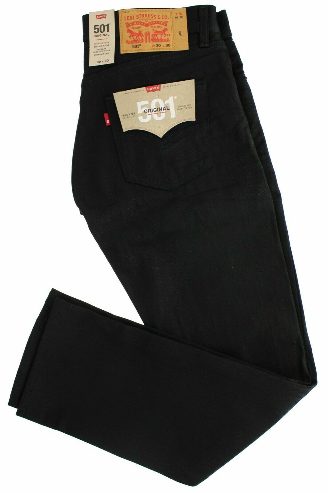 Levi’s 501 Men’s Original Button Fly Regular Fit Straight Leg Denim Jeans, Black