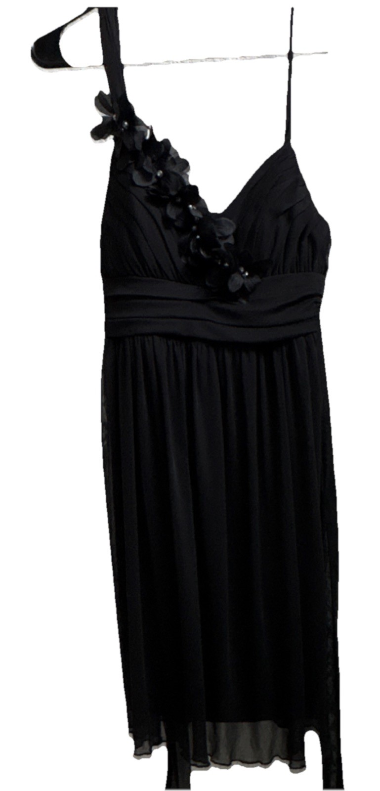 City Triangles Black Floral Beaded Fit & Flare Dress Asymmetrical Sleeve Size L