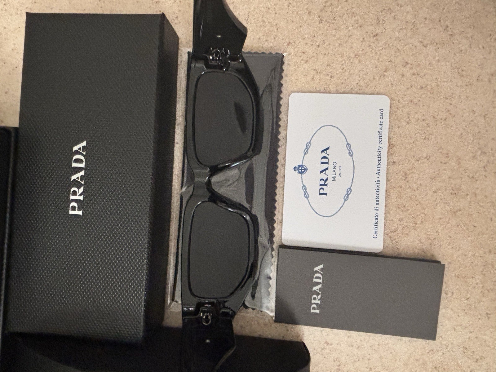 PRADA 8297 Rectangle Designer Sunglasses Black Frame & Lens UV400 Fashion Women