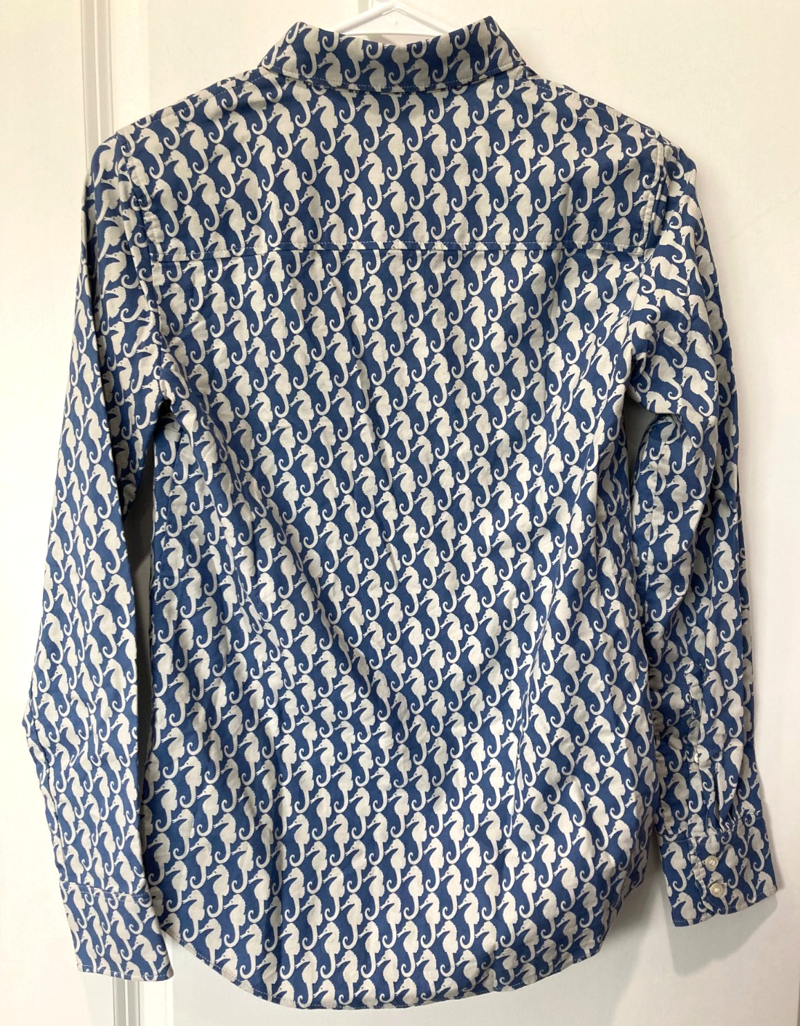 J CREW Seahorse Nautical 100% Cotton Button Up Shirt Long Sleeve Womens Size XXS