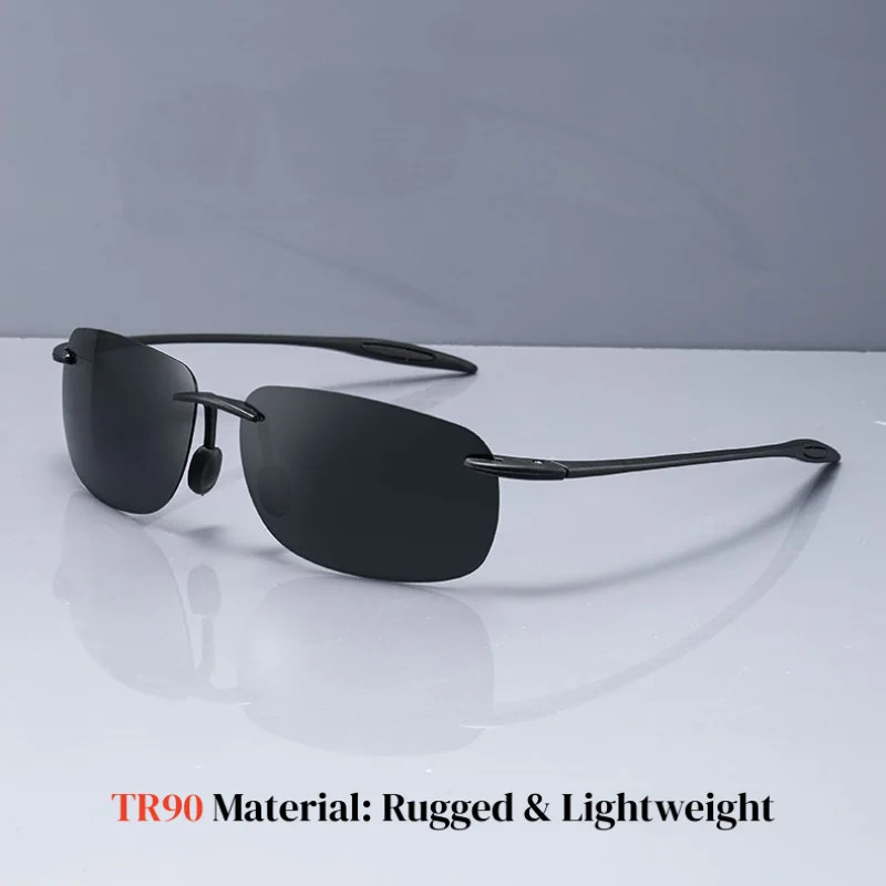 Rimless TR90 Sunglasses Polarized UV400 Lenses Lightweight Outdoor Men Glasses
