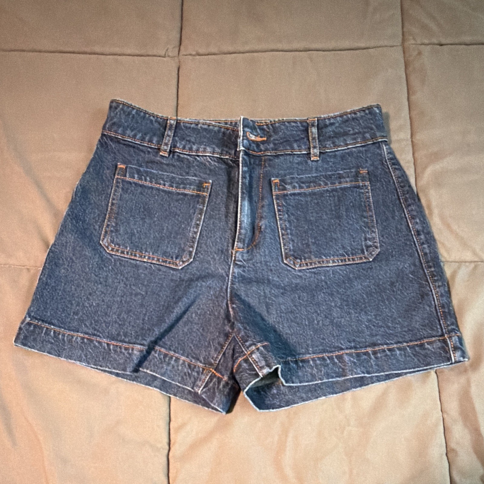 Women’s Blue Solid Denim Bermuda Shorts Regular Casual Style with Pockets