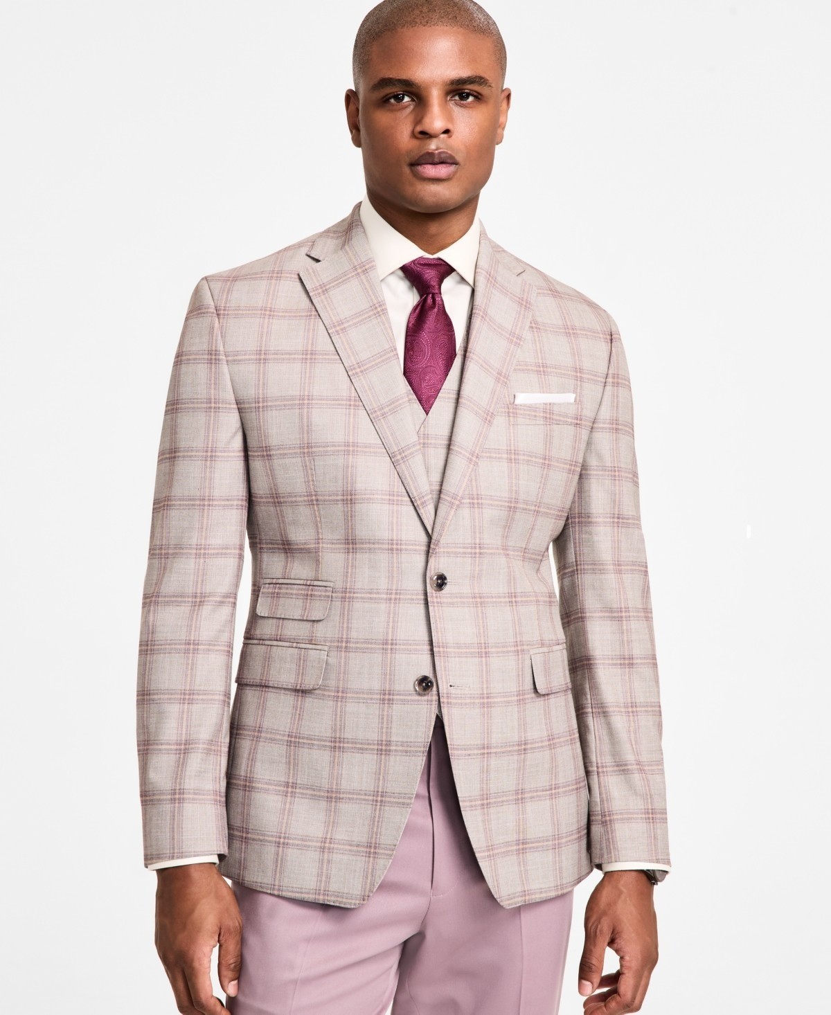 Tayion Mens Regular fit Suit Jacket Blazer 46 R Beige Plaid