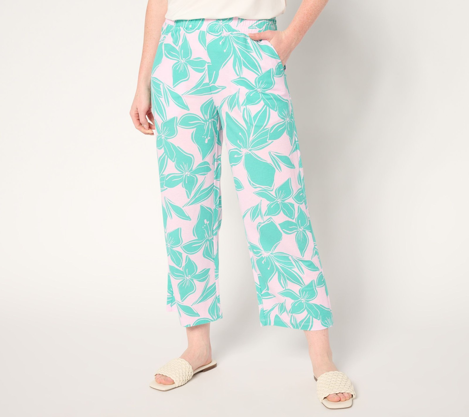 Gloria Vanderbilt Women’s Pants Sz M Cabana Knit Hibiscus Multi-colored A686206