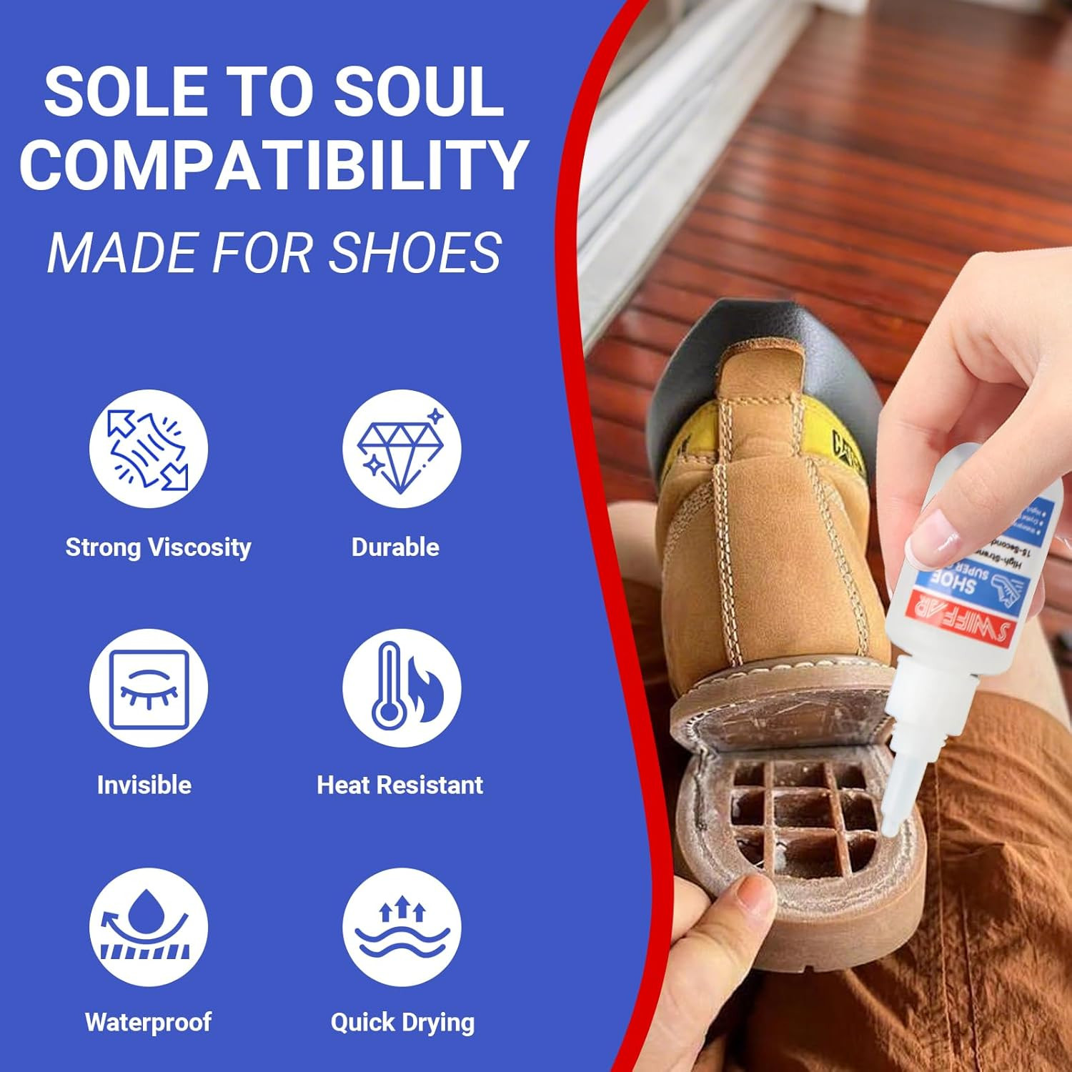 Shoe Glue, Super Clear Shoe Glue Sole Repair, Heavy Duty Repair Adhesive for Boo