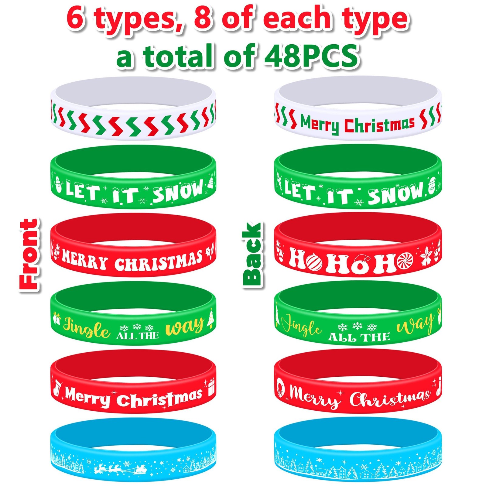 Lesnala 48 Pcs Christmas Silicone Bracelets Theme Party Rubber Wristband for Kid
