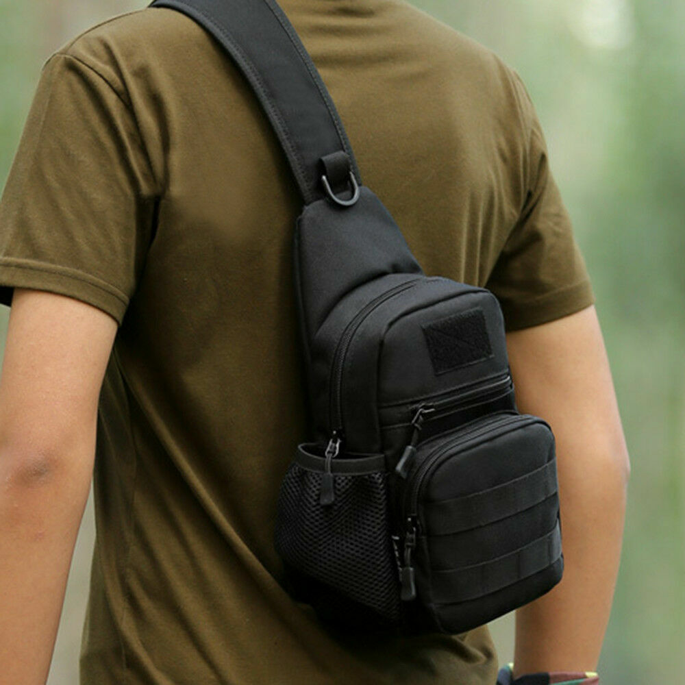 Tactical Sling Crossbody Backpack with Water Bottle Holder Military Chest Bags