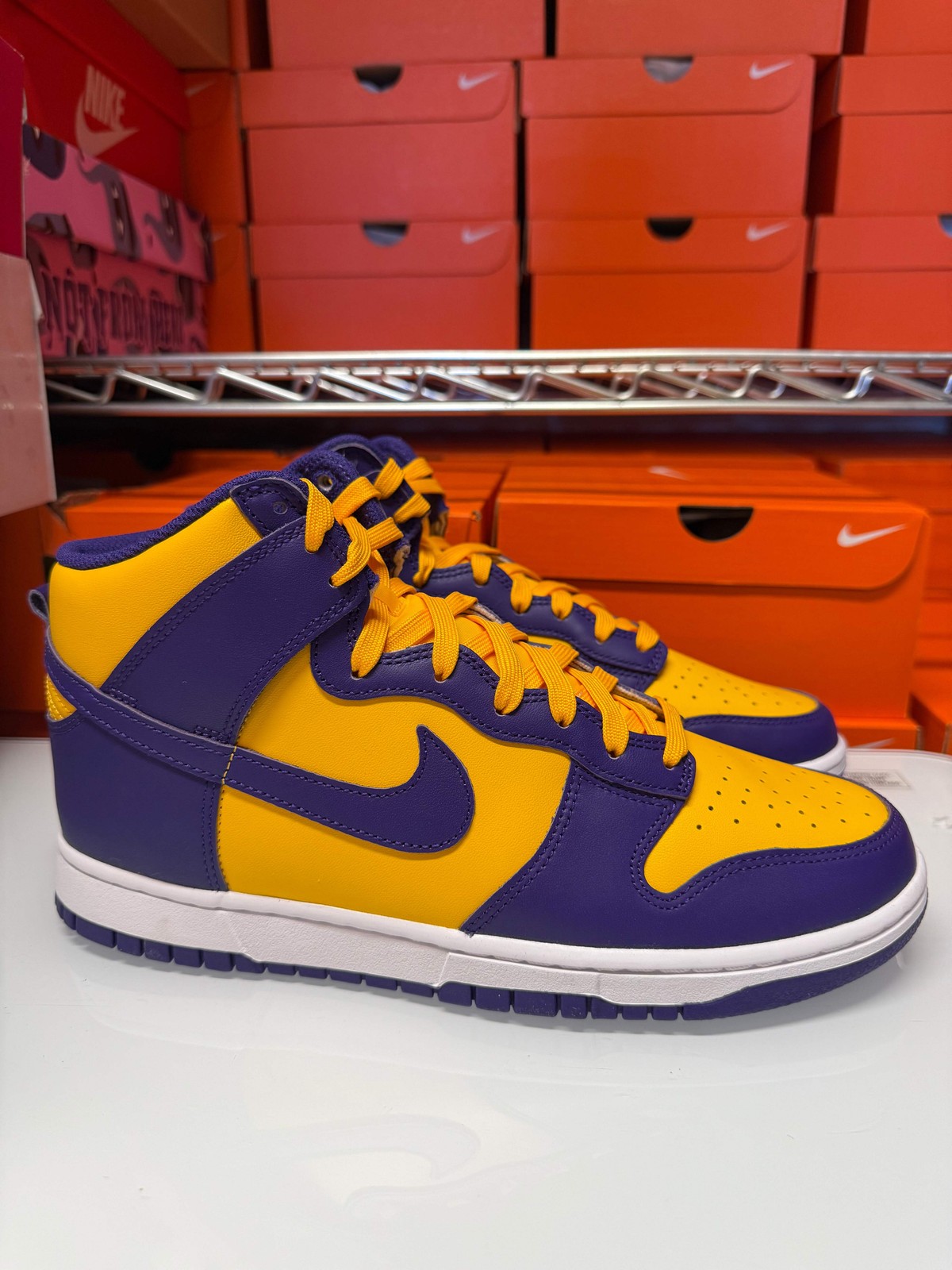 Nike Men’s Dunk High Retro Shoes Lakers Court Purple Yellow White DD1399-500