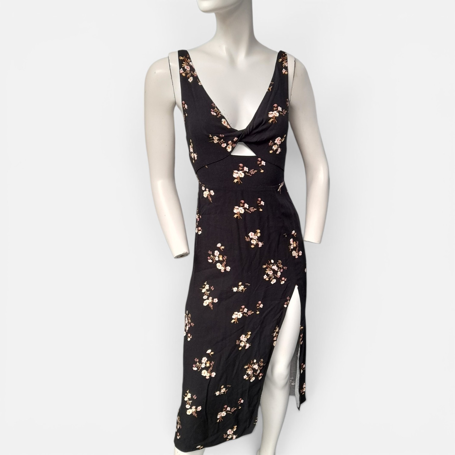 Abercrombie & Fitch Floral Midi Dress Women’s XS Black Side Split Slip Dress
