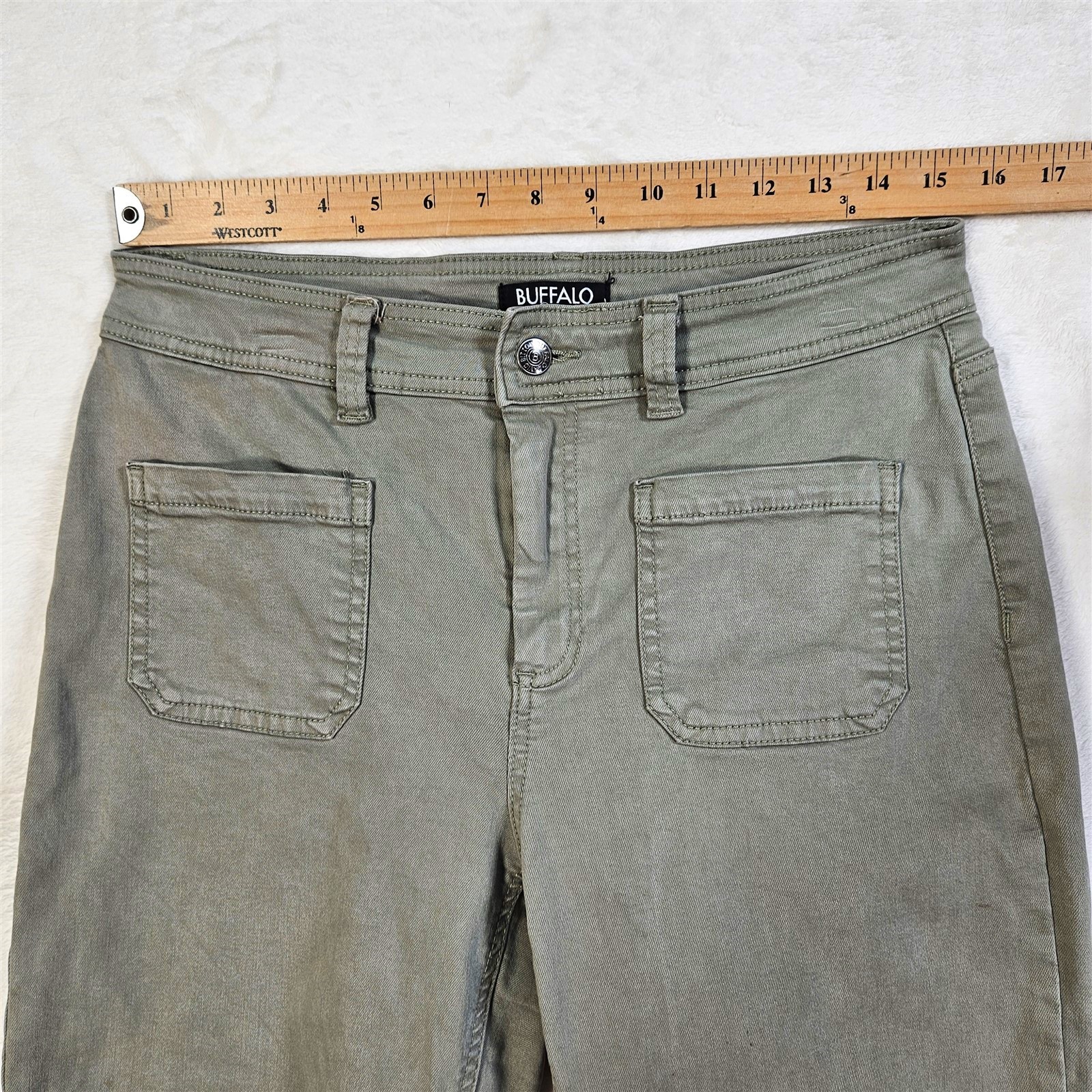 Buffalo David Bitton Crop Pants Women Size 10 Patch Pockets Stretch Green