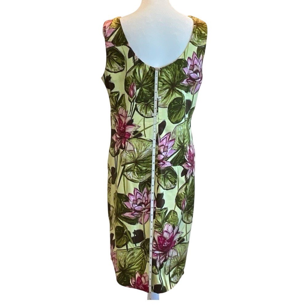 Talbots Petites 10 Yellow Pink Lotus Flower Lily Pad Cotton Sheath Dress 36in L