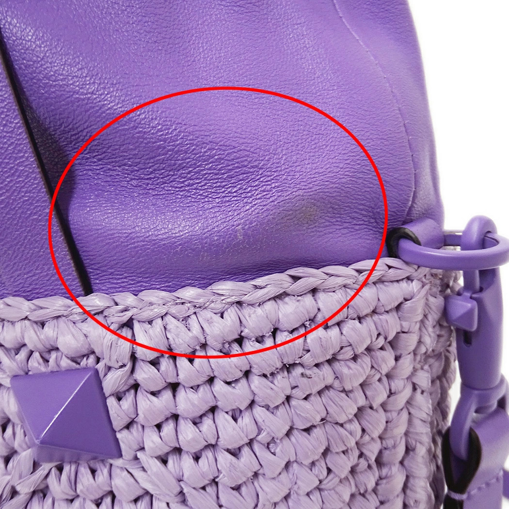 Valentino Garavani 2way Roman Studs Raffia Purple Basket Bag Women’s #BBB329