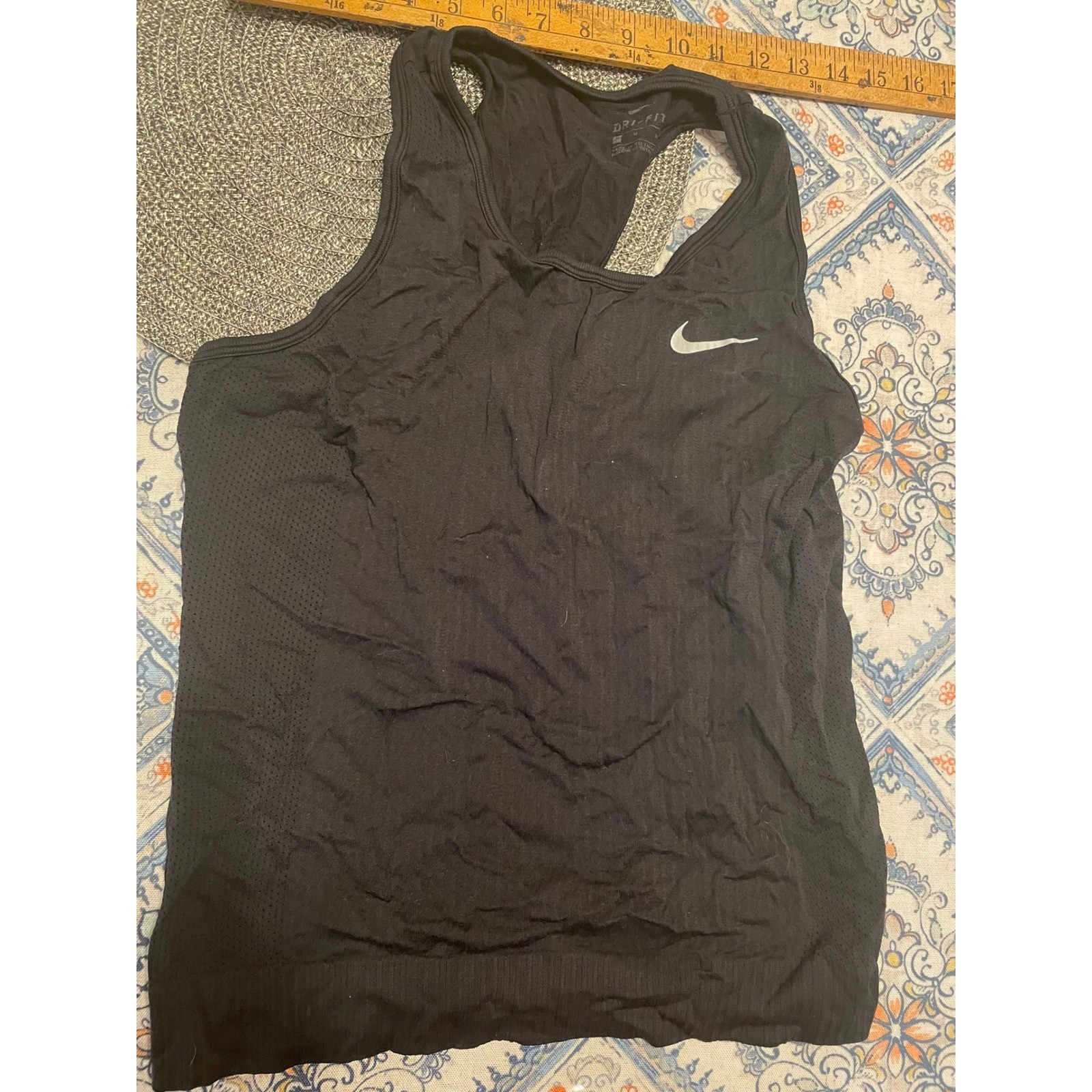 Nike Dri-FIT Womens Black Mesh Knit Racerback Athletic Training Tank Top Size M