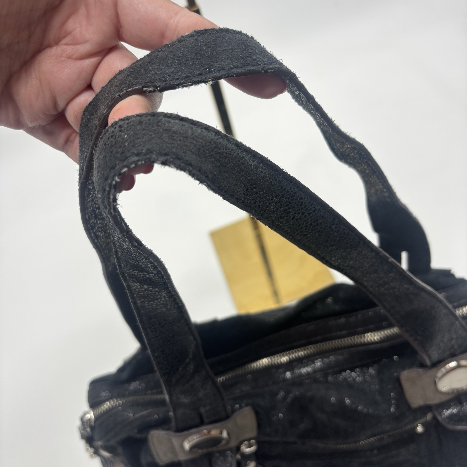 B. MAKOWSKY Black Shimmer Metallic Leather Bag. Read Description
