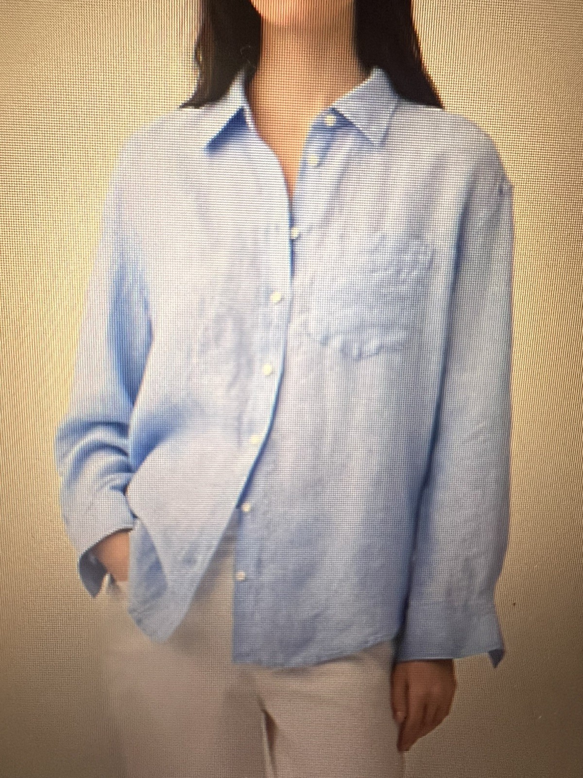 GAP The Easy Shirt Women’s Blue Linen Solid Collared Long Sleeve Button-Up M