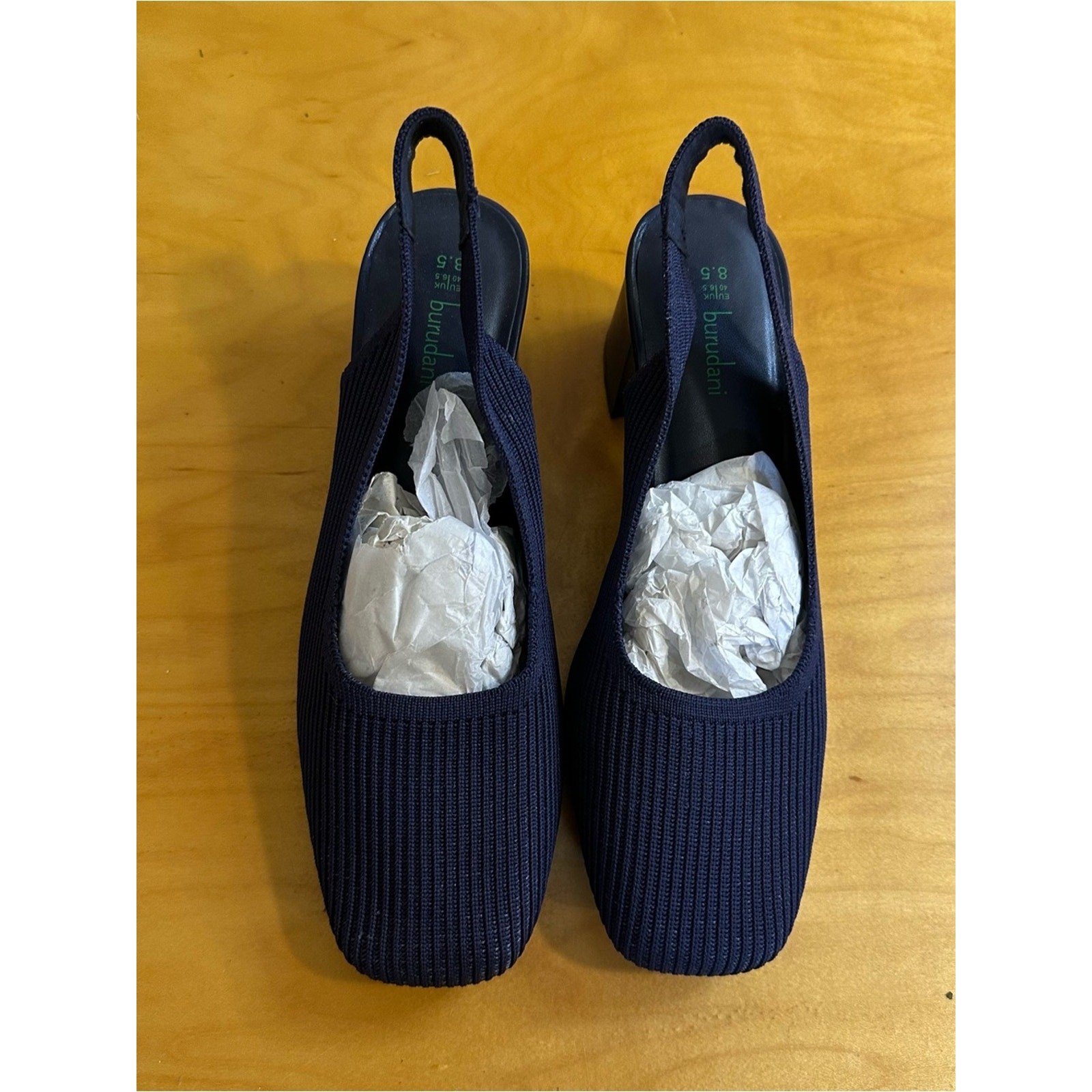 Burudani Stretchy Fabric Knit Block Heels Navy Blue 8.5 NWOT